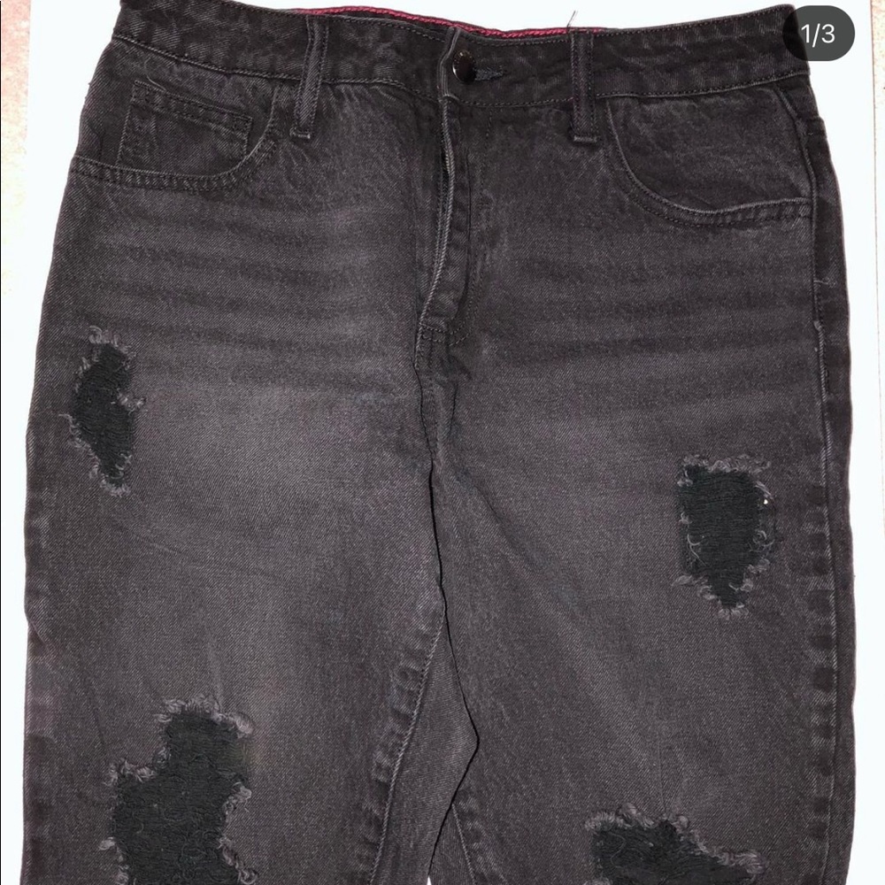 Black wash distressed denim